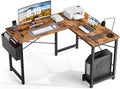 L Shaped 49 Inch Computer Desk with Storage Bag CPU Stand Rustic Brown A516