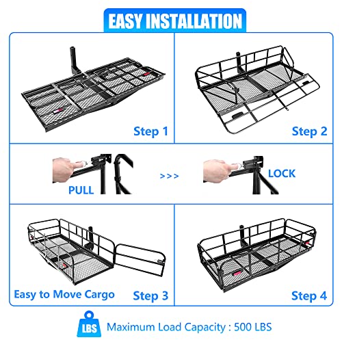 60"x24"x14.4" Folding Hitch Mount Cargo Carrier for 2" Receiver O9001