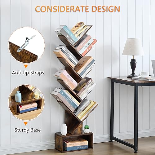 9 Tier Tree Bookshelf with Drawer, Greige S82842