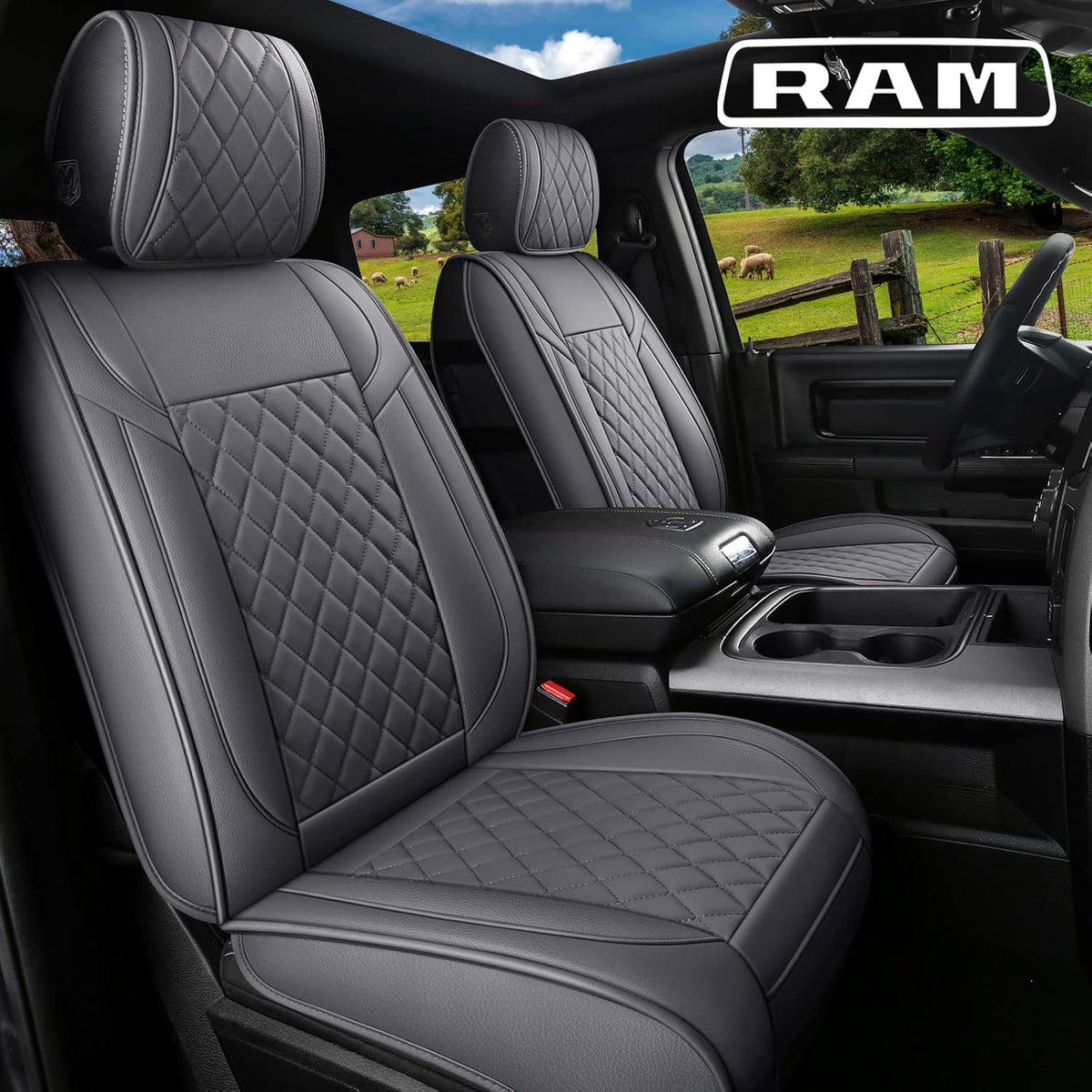 Black Leather Truck Seat Covers Full Set A609
