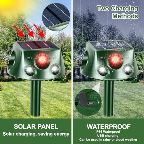 Solar Animal Repeller 360° Ultrasonic Outdoor with Motion Sensor & LED Flashing J46082