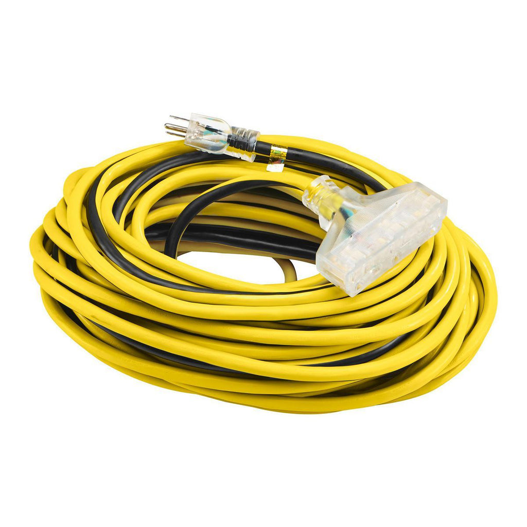100 ft. 12/3 Gauge Multiple Outlet Extension Cord with Indicator Light, Yellow, Black Q7389