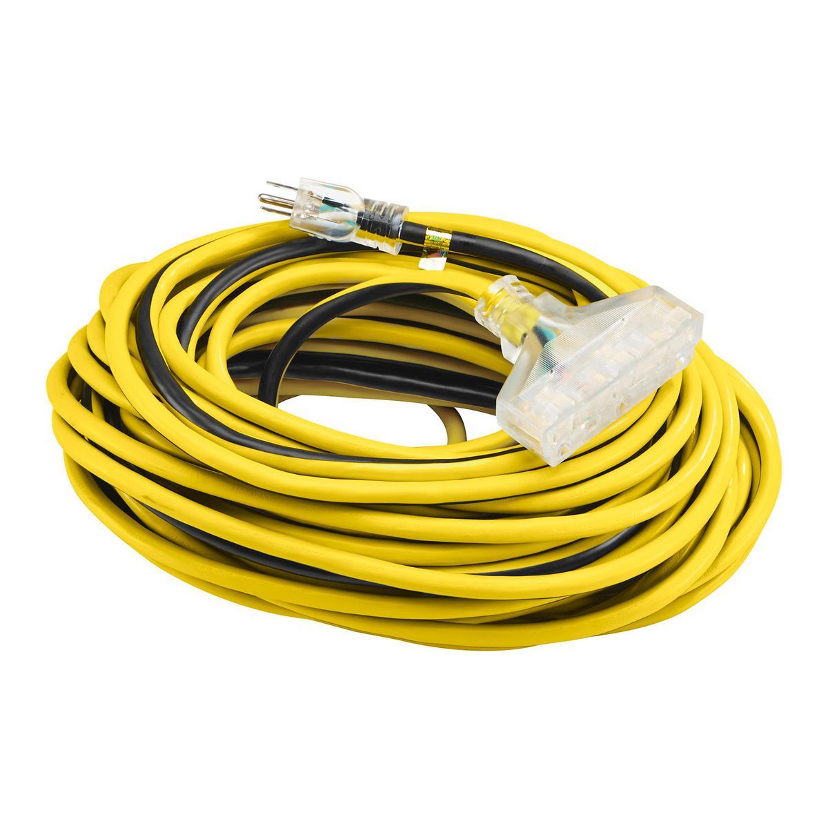 100 ft. 12/3 Gauge Multiple Outlet Extension Cord with Indicator Light, Yellow, Black Q7389