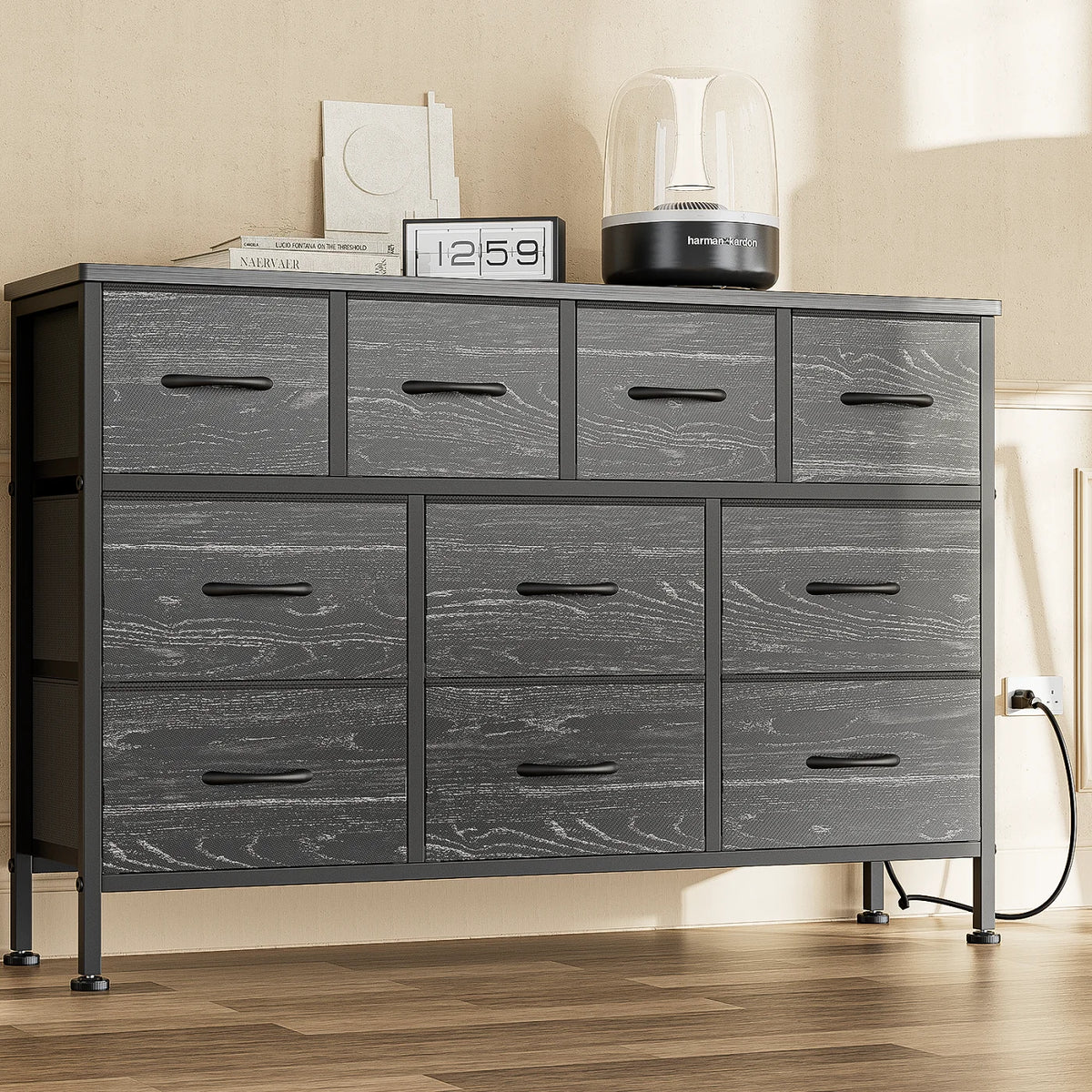 Brown 10 Drawer Fabric Dresser TV Stand P16563