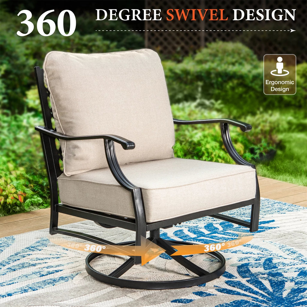Beige 7-Seat Metal Patio Furniture Set with Fire Pit Table E98635