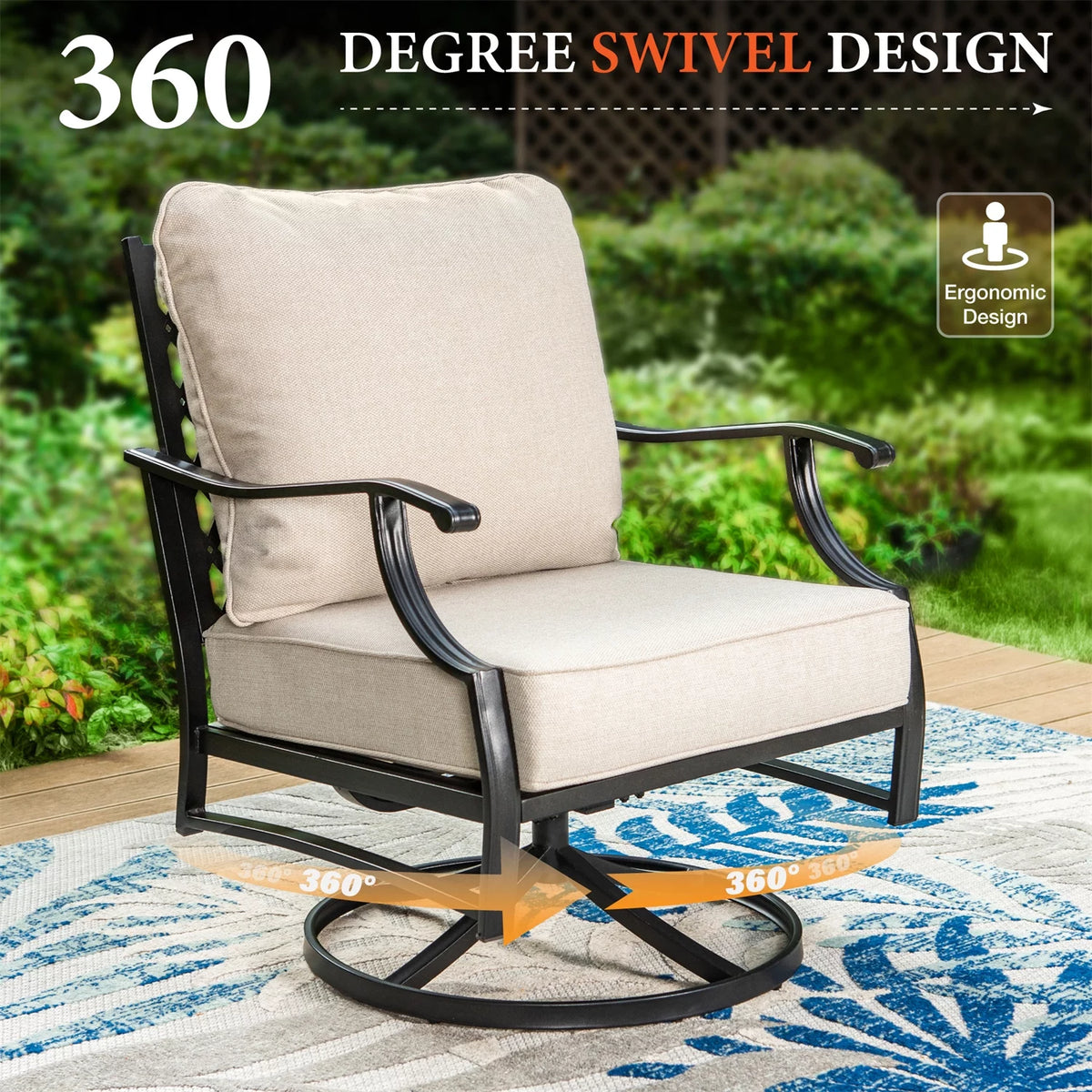 Beige 7-Seat Metal Patio Furniture Set with Fire Pit Table E98635