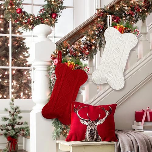 2 Pack 18 Inch Knitted Dog Christmas Stocking H11770