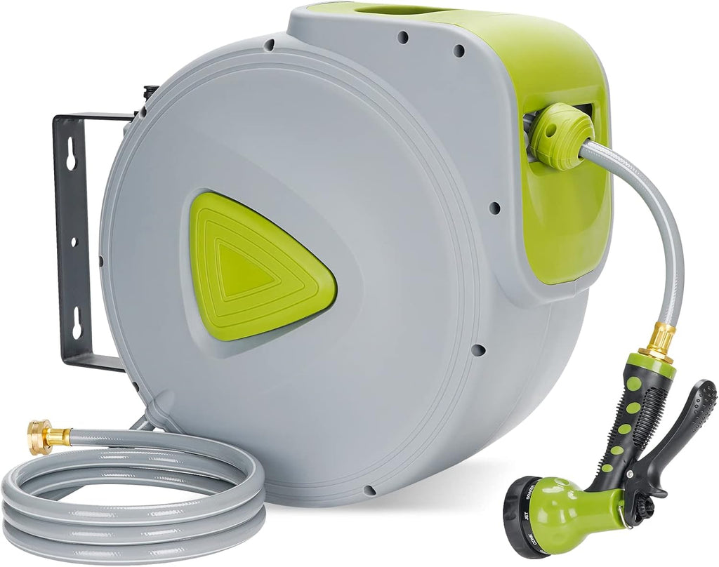 Retractable Wall Mount Garden Hose Reel with 9 Patterns Hose Nozzle Q281285