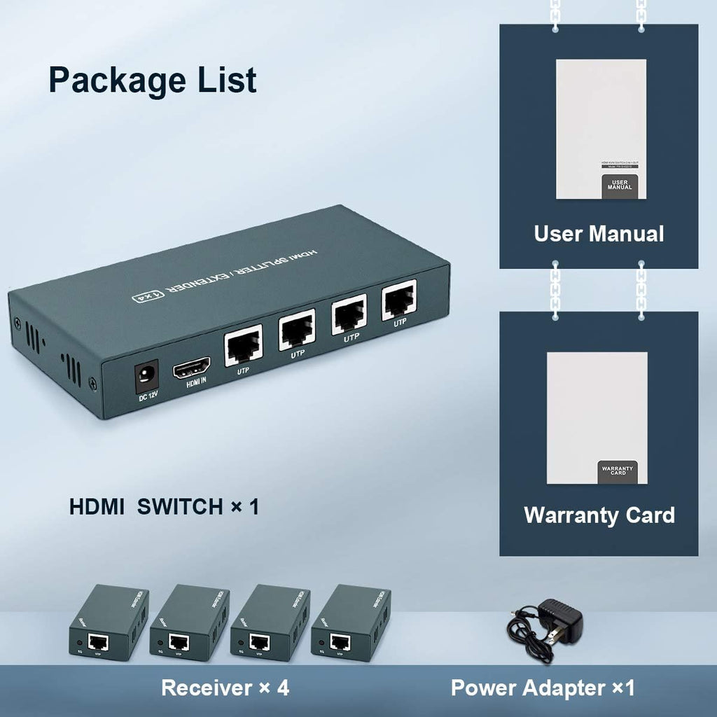 HDMI Extender Splitter 1x4, 1080P@60Hz, 165ft (50m) over CAT5e/CAT6/CAT7 Cable L79519