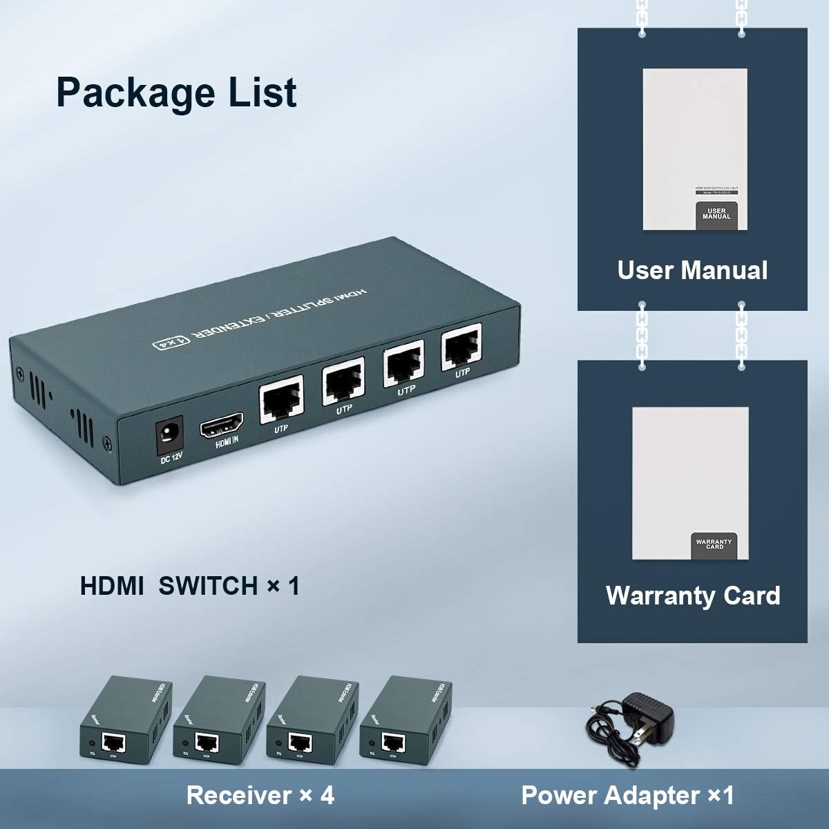 HDMI Extender Splitter 1x4, 1080P@60Hz, 165ft (50m) over CAT5e/CAT6/CAT7 Cable L79519
