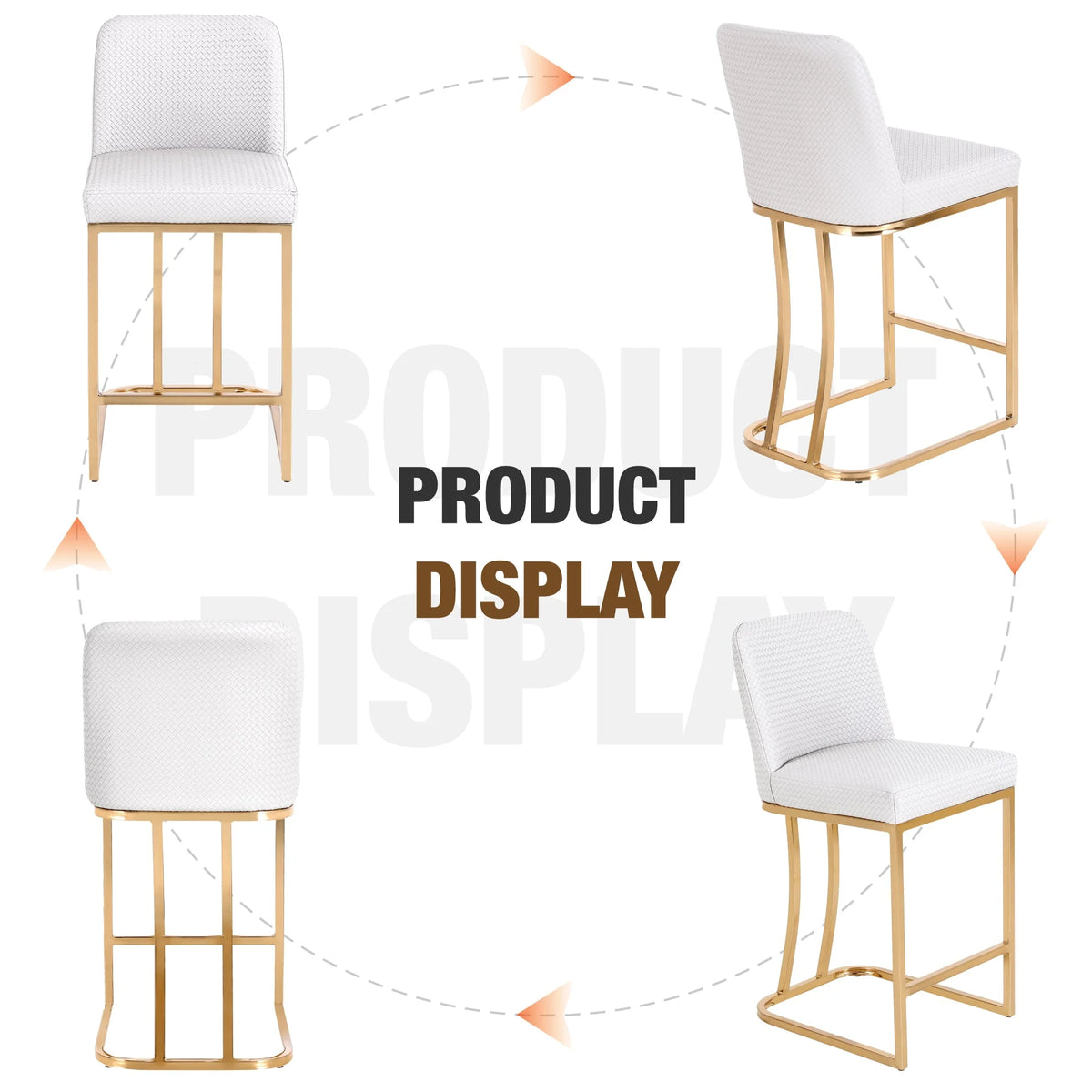 White & Gold 24 inch Bar Stools with Back Set of 2 W48115