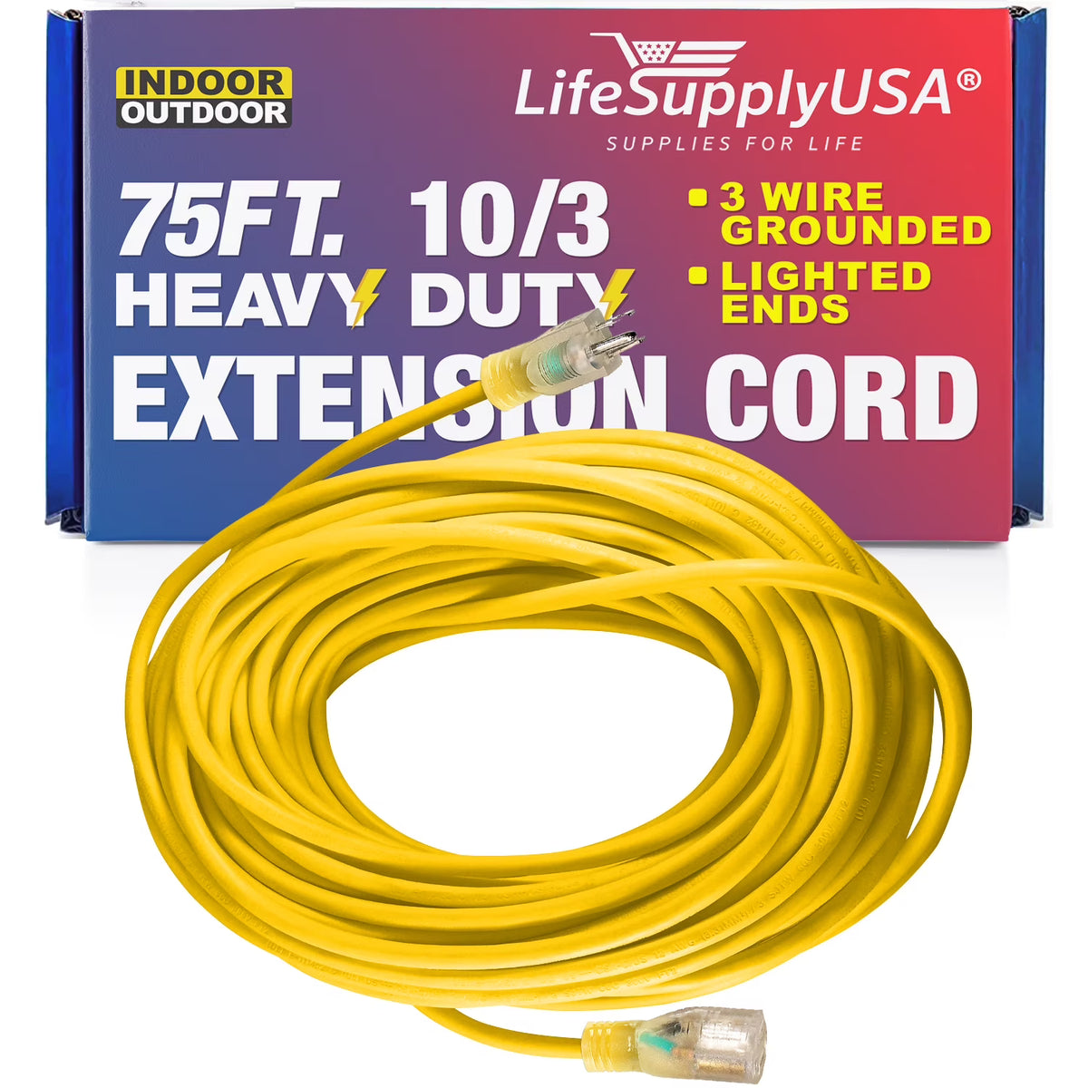 10/3 Extension Cord 75ft, 15A, 125V, Yellow F64134