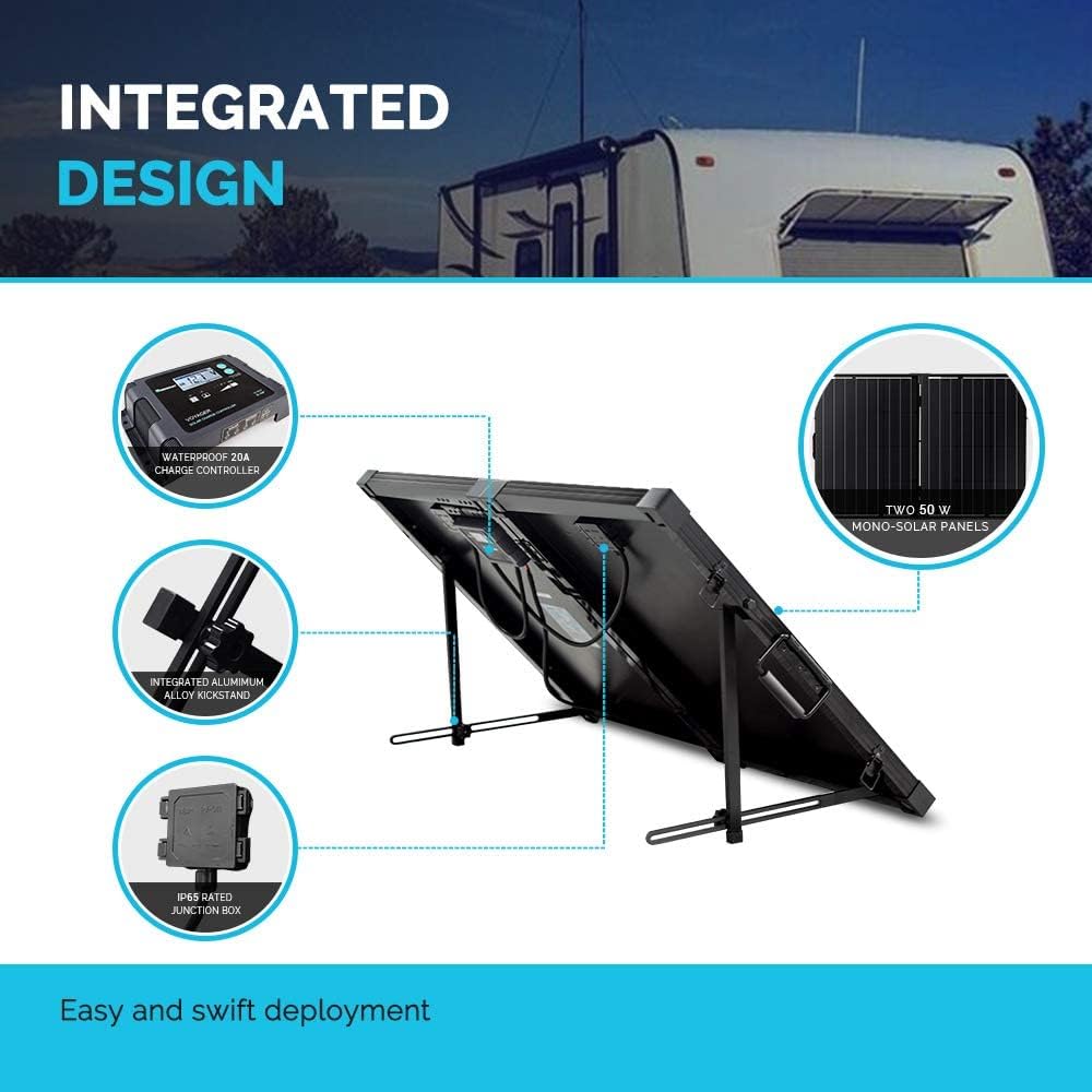 100 Watt 12 Volt Monocrystalline Portable Foldable Solar Panel Suitcase V11324
