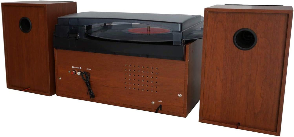 Bluetooth Record Player Turntable with AM/FM Radio, CD/Cassette Player, 2 Stereo Speakers W1170
