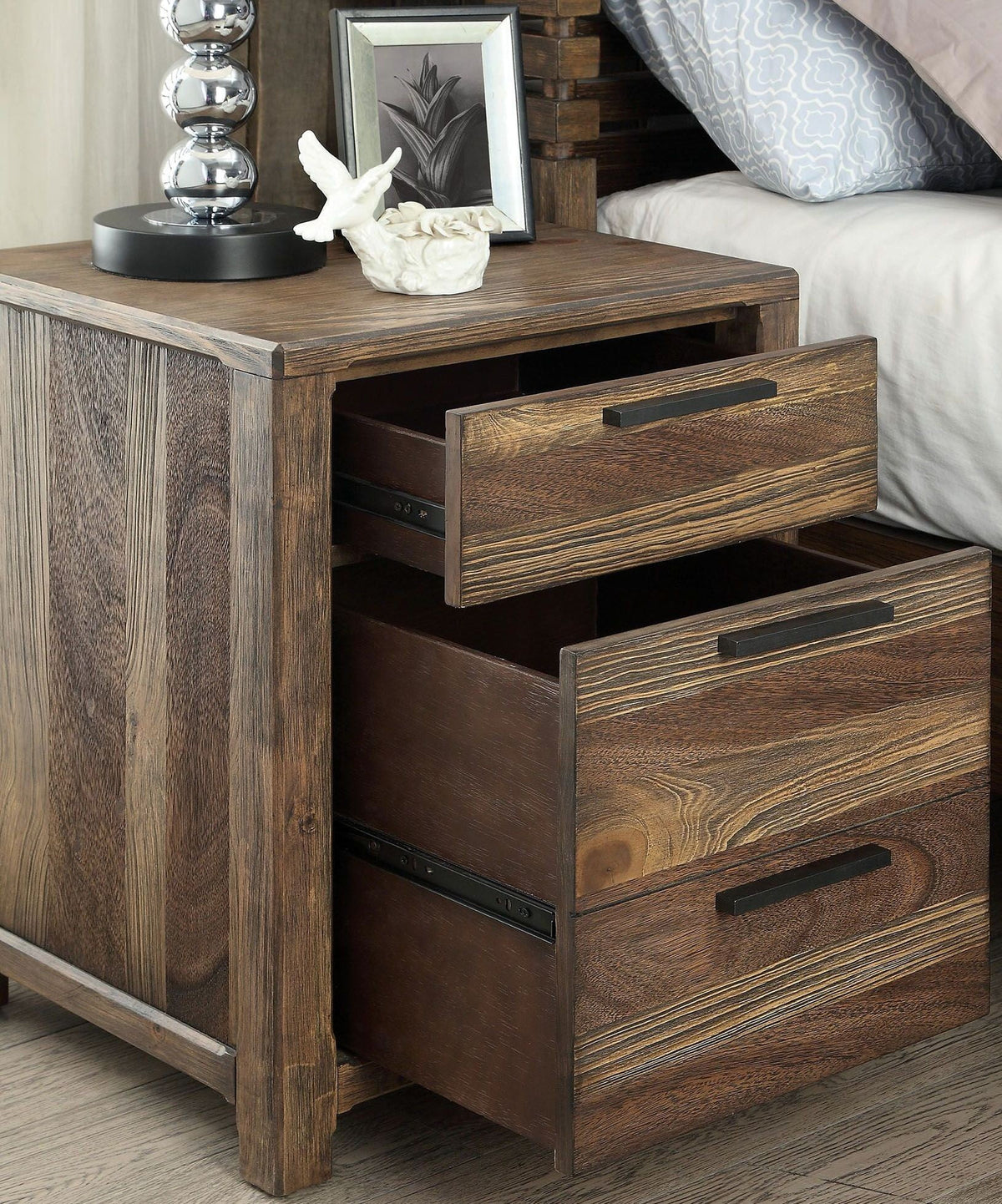 1pc Solid Wood Nightstand with Felt Lined Drawers M9560