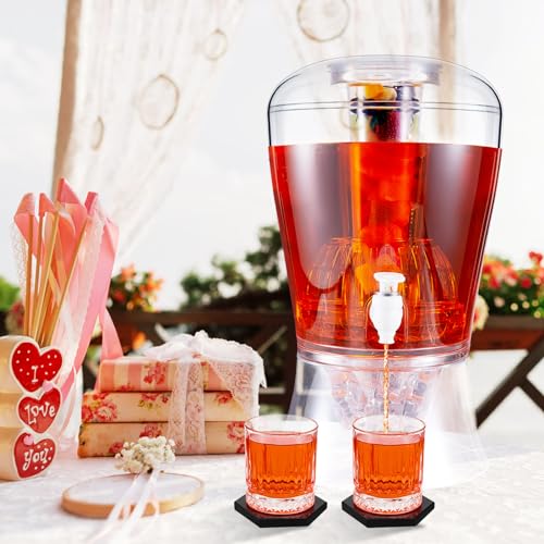 2 Pieces 6.8 L Acrylic Beverage Dispenser with Ice Core and Spigot O11829