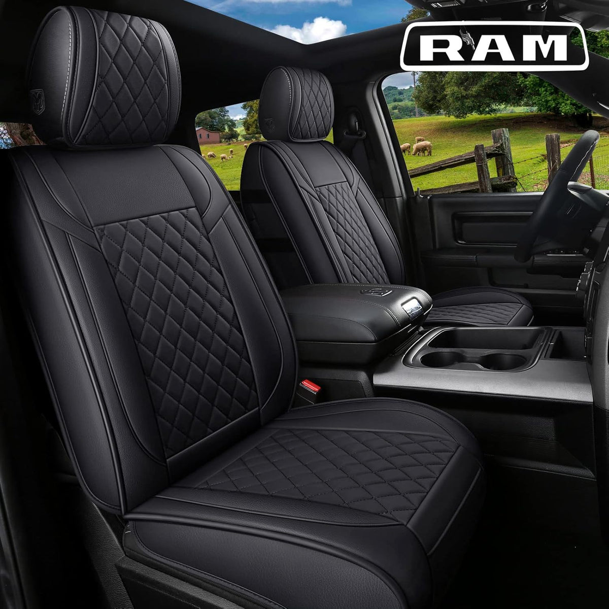 Black Leather Truck Seat Covers Full Set A609