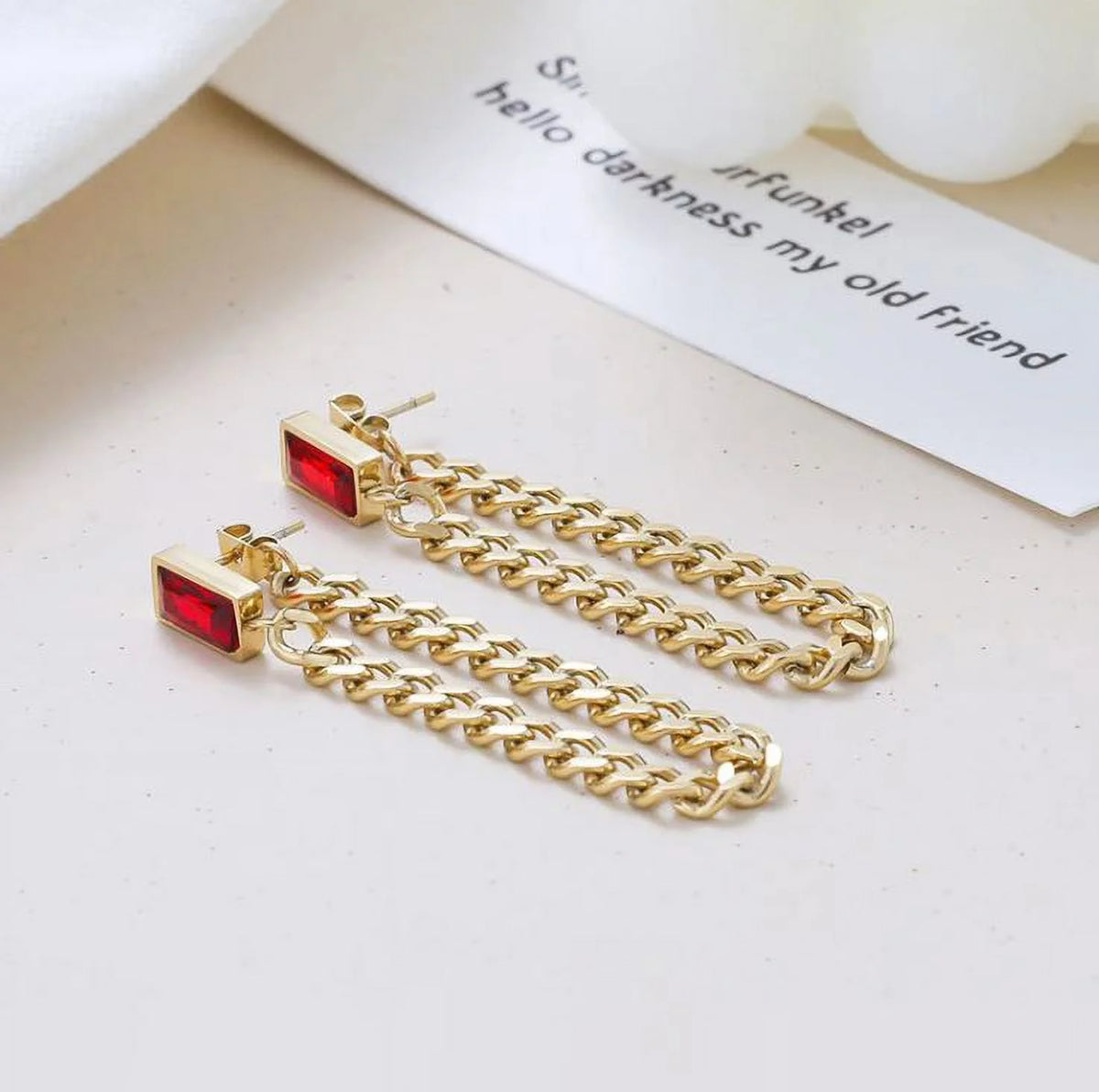 18K Gold Plated Stainless Steel Baguette Chain Earrings Z520