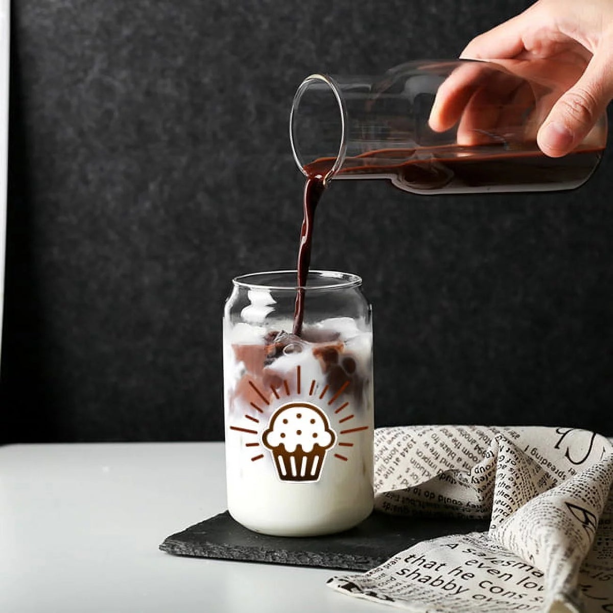 48 Pack 16oz Clear Glass Mug with Bamboo Lid and Glass Straw B83860