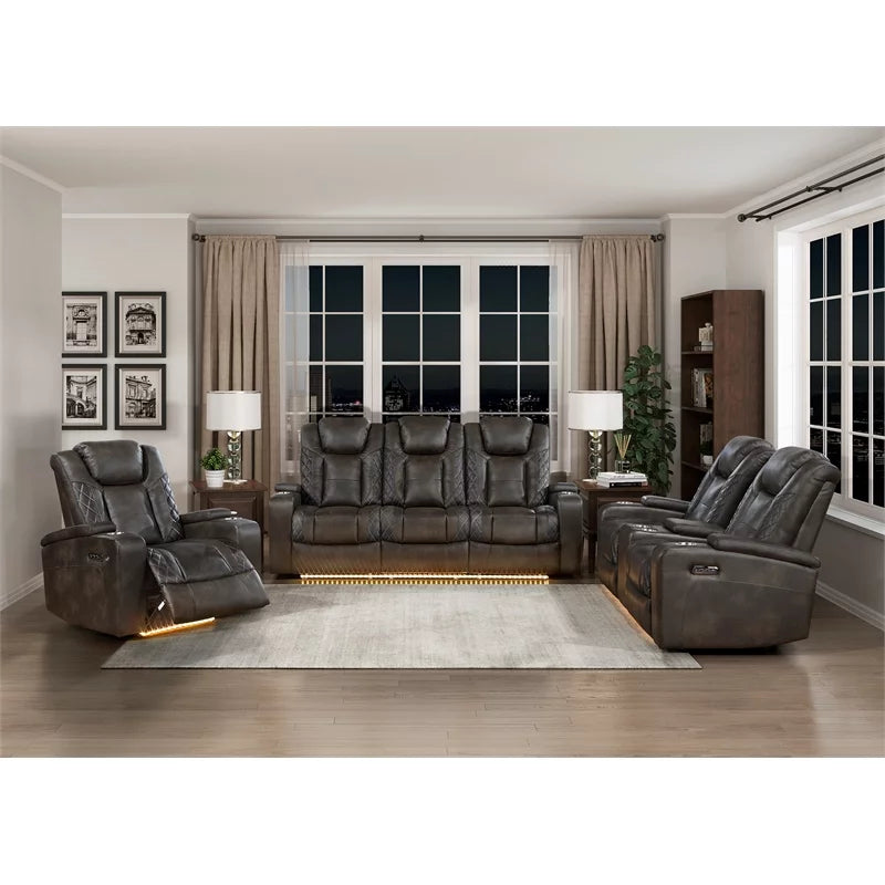 Brownish Gray Faux Leather Power Reclining Chair U54923