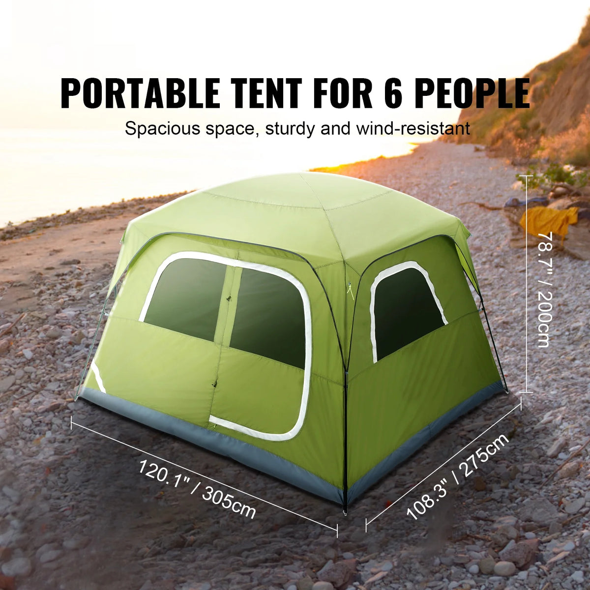 Camping Tent 10x9x6.5ft 6 People Waterproof Lightweight 190T Polyester 150D Oxford Fabric L971205