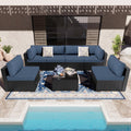 7 Pieces Black Wicker Outdoor Sectional Sofa Set with Tea Table and Cushions A456