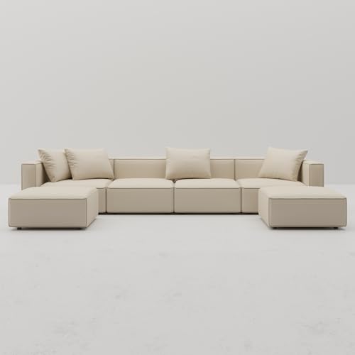 Cream L-Shape Sectional Sofa with Ottoman and Chaise F979