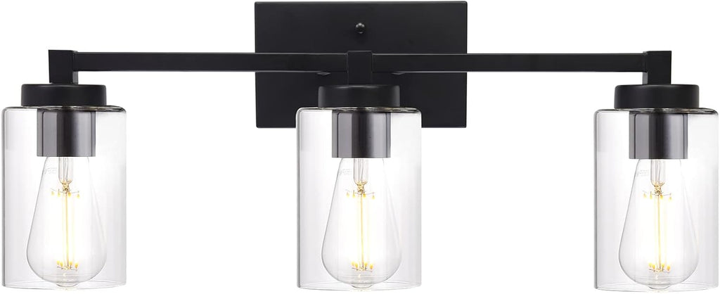 4 Light Matte Black Bathroom Light Fixtures 31.1 Inches Vanity Lighting with Glass Shade J533838
