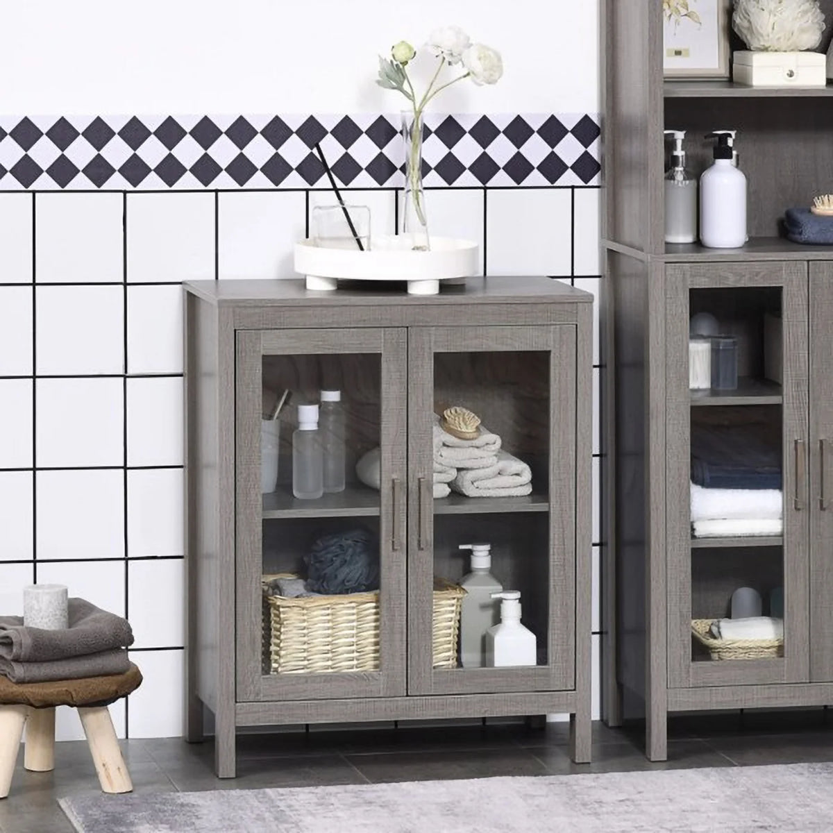 Gray Wooden Bathroom Floor Cabinet X948