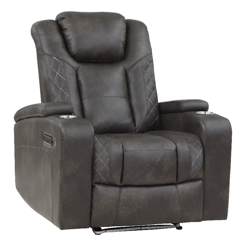 Brownish Gray Faux Leather Power Reclining Chair U54923