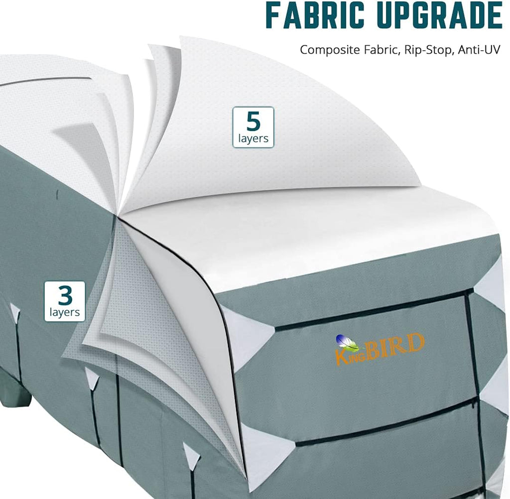 Extra-Thick 5 Layers Anti-UV RV Cover with 2Pcs Straps & 4 Tire Covers E353993