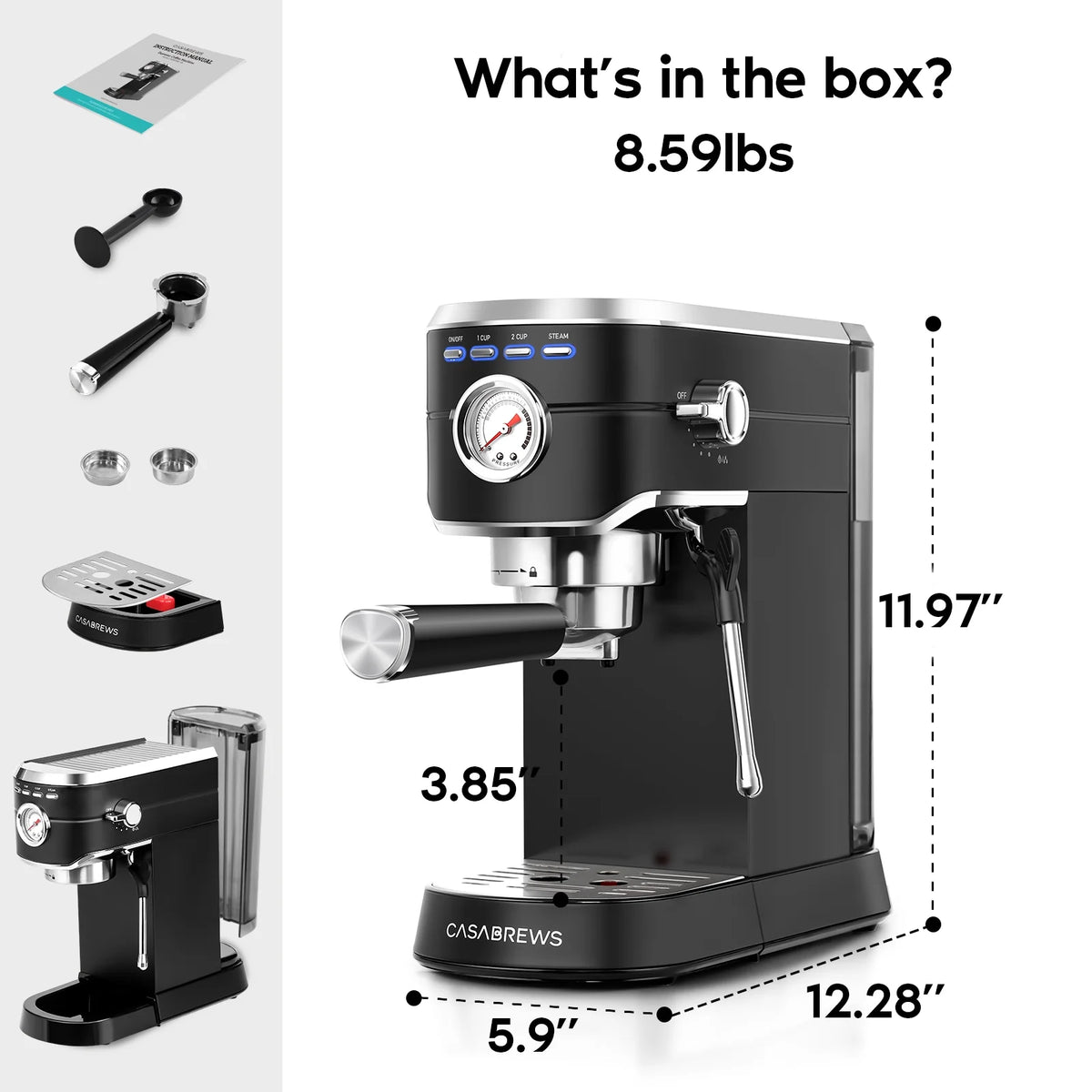 20 Bar Espresso Machine with Milk Frother, Stainless Steel A5447