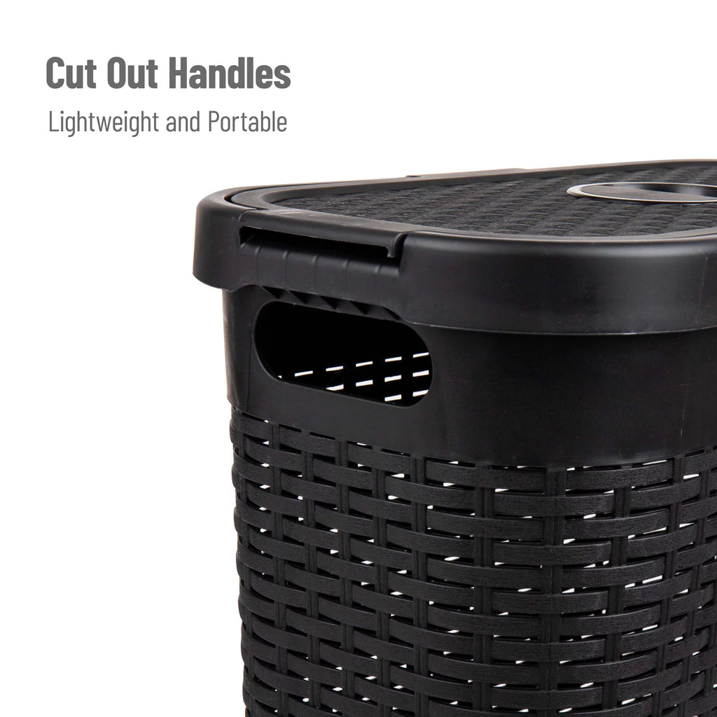 40L Slim Laundry Hamper, Clothes Basket with Lid, Plastic, Set of 2, Black H212