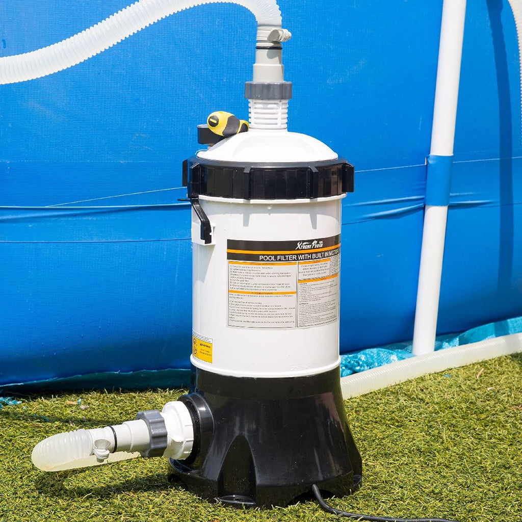 White/Black Above Ground Pool Cartridge Filter System with Built-in Pump G6218