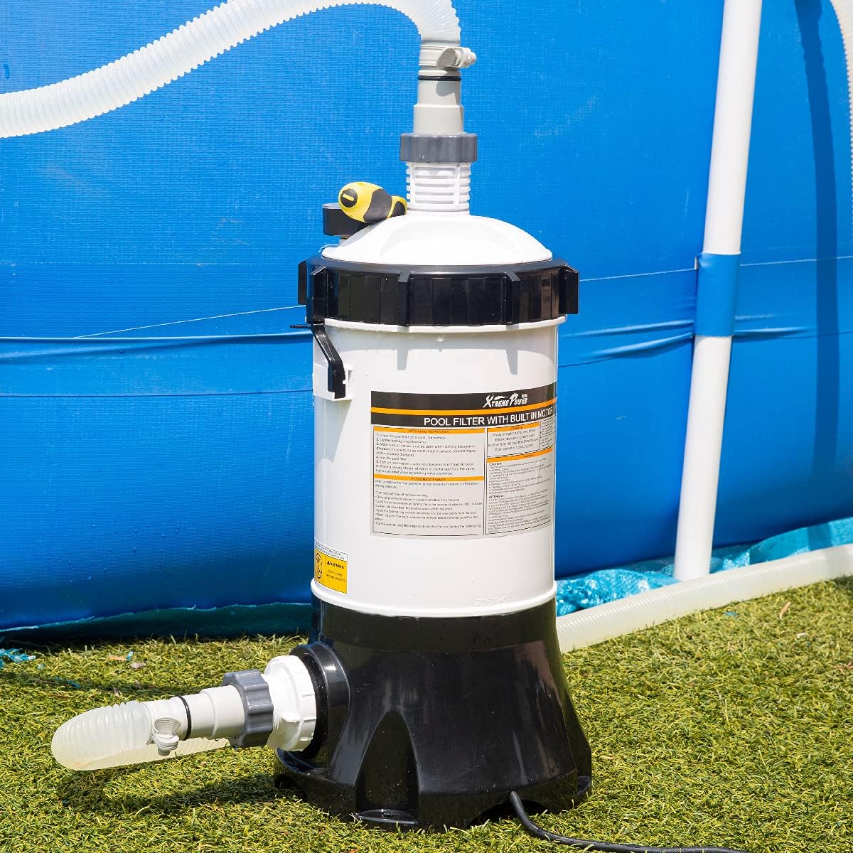 White/Black Above Ground Pool Cartridge Filter System with Built-in Pump G6218