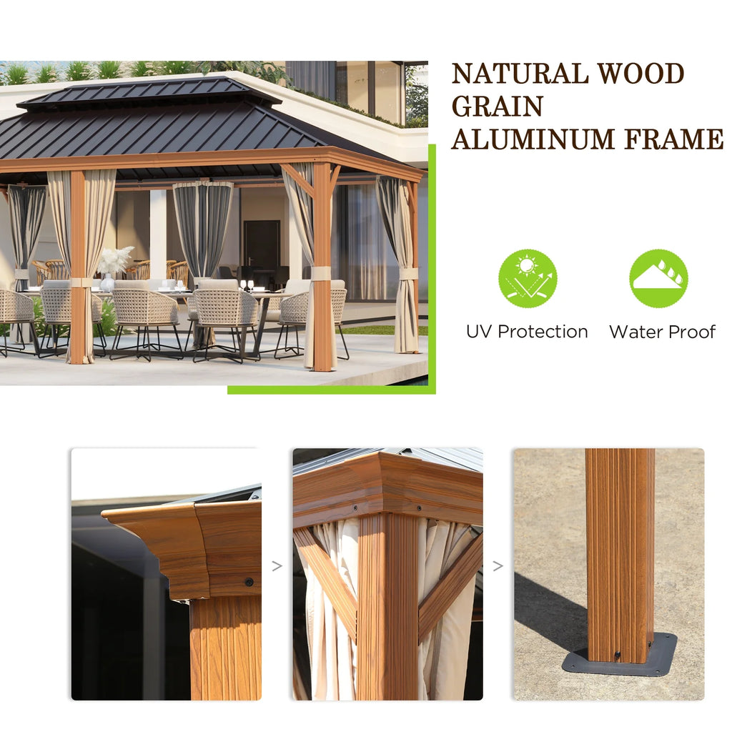 12x18 FT Hardtop Gazebo with Textilene Nettings and Curtains B277