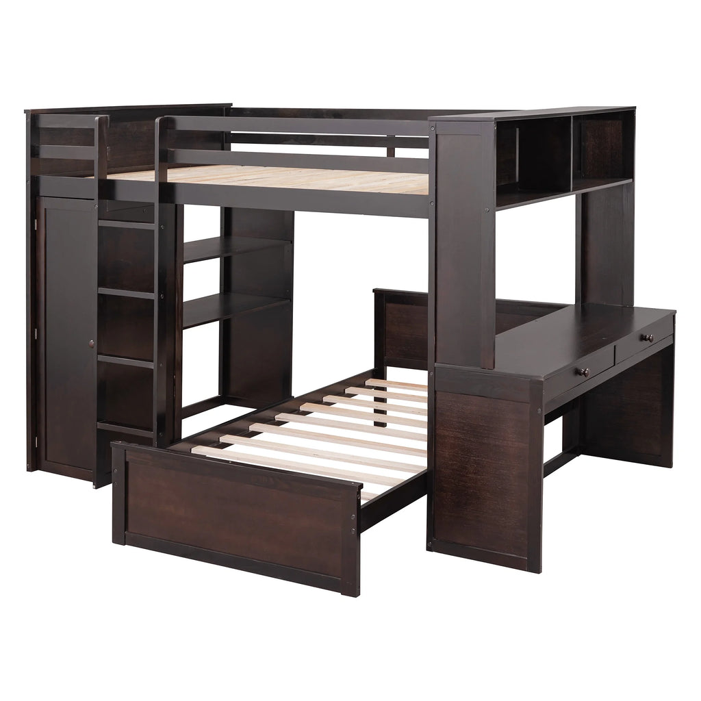 Twin Over Twin Solid Wood Bunk Bed with Storage O41803
