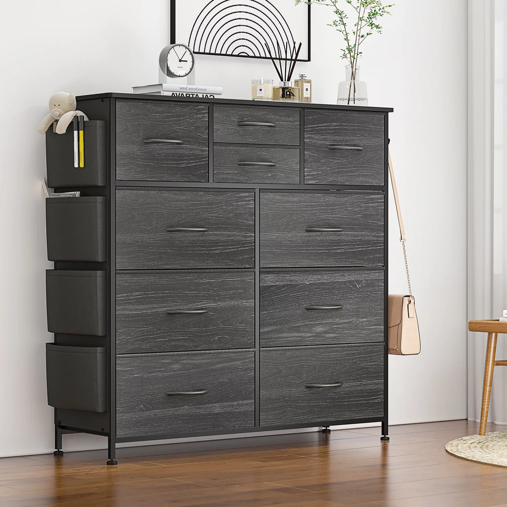 Black 10 Drawer Fabric Dresser B324