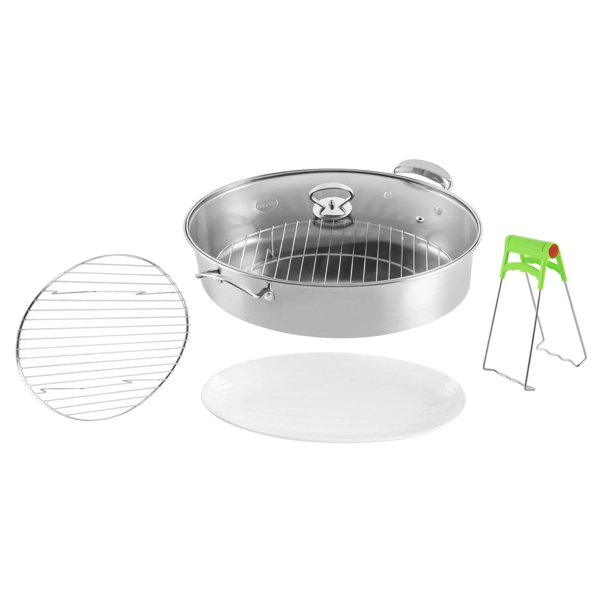 Stainless Steel Oval Fish Steaming Pot with Glass Lid Cookware N8904