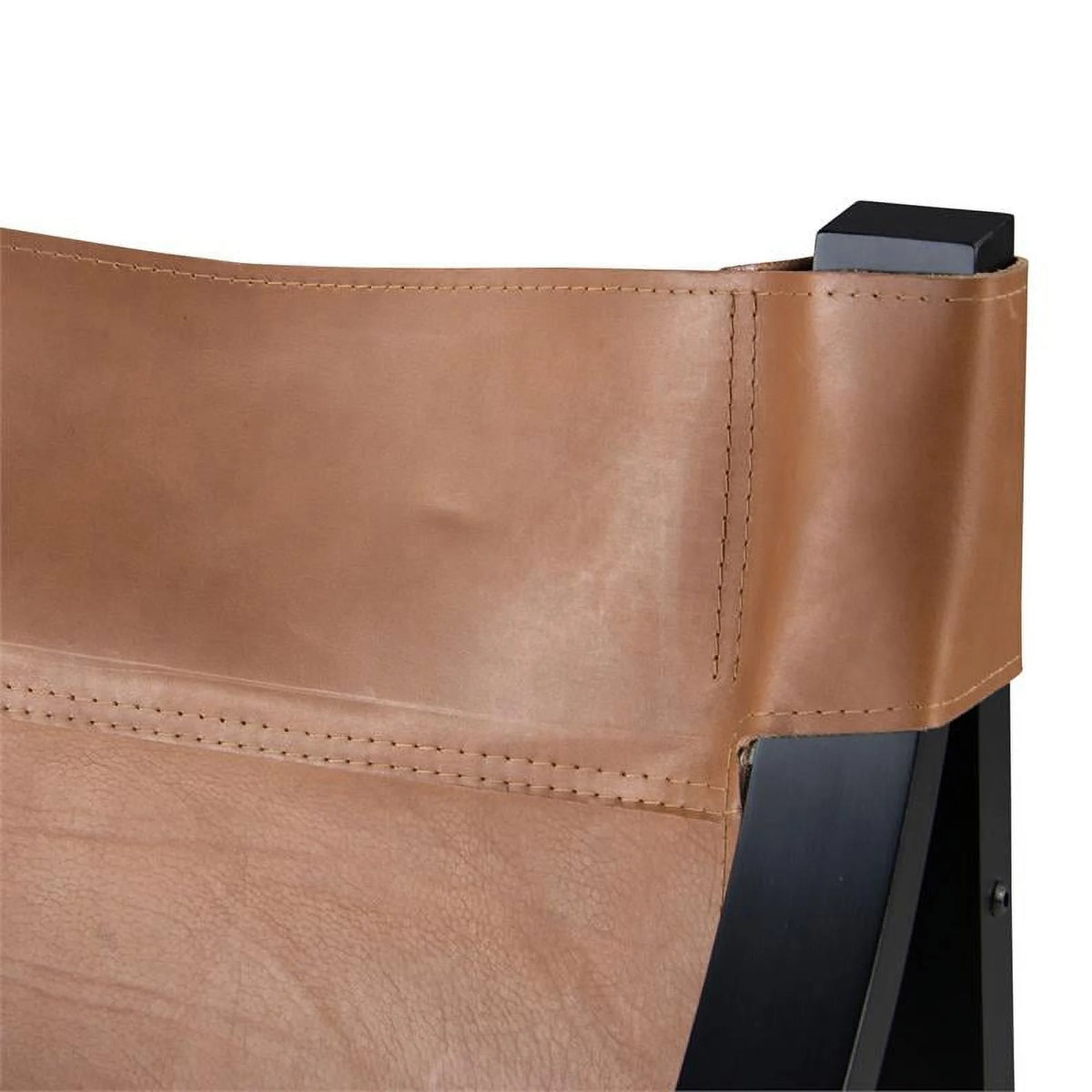 Natural Top Grain Leather Sling Chair with Solid Wood Frame in Black P9028