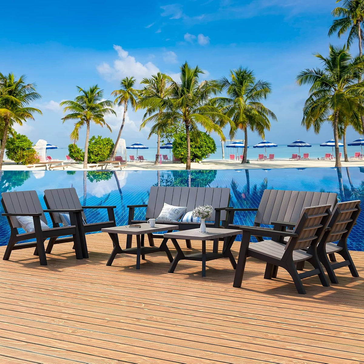 4 Pieces Resin Outdoor Furniture Set with Loveseat, 2 Chairs, Coffee Table L4452