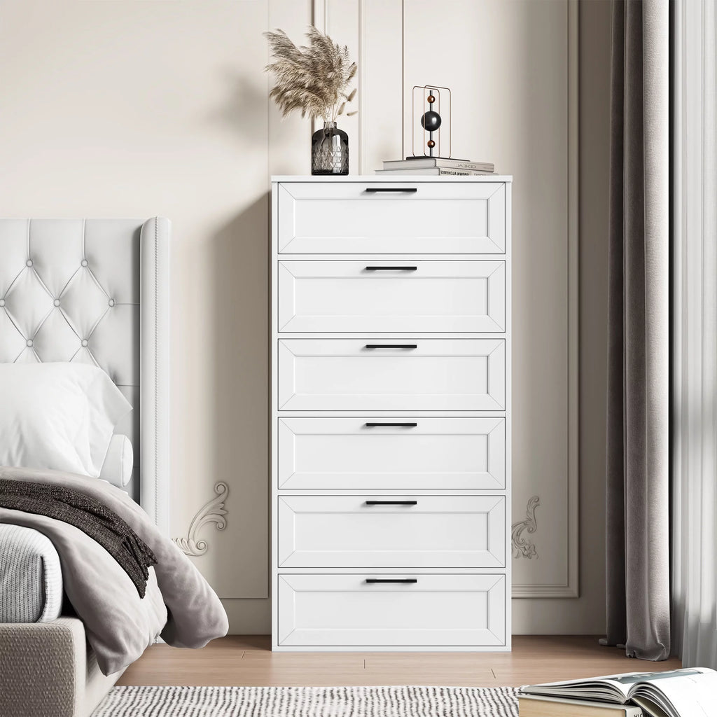 White 6 Drawer Tall Dresser L6302