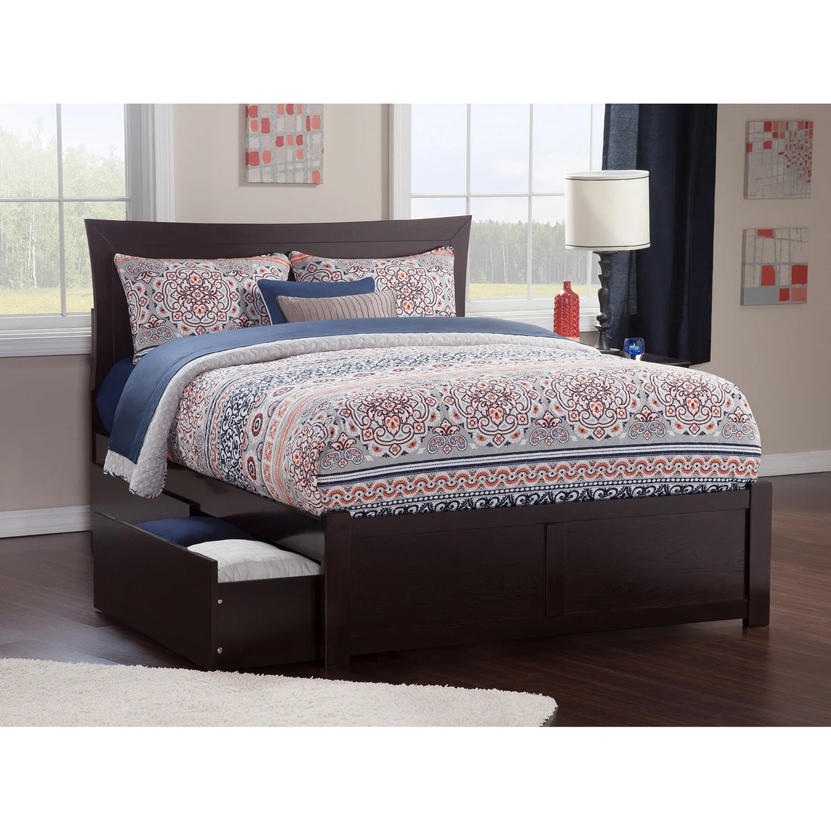 King Platform Bed with Footboard and 2 Drawers in Espresso B455693