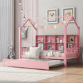 Wooden Twin Size House Bed with Trundle and Shelf U769