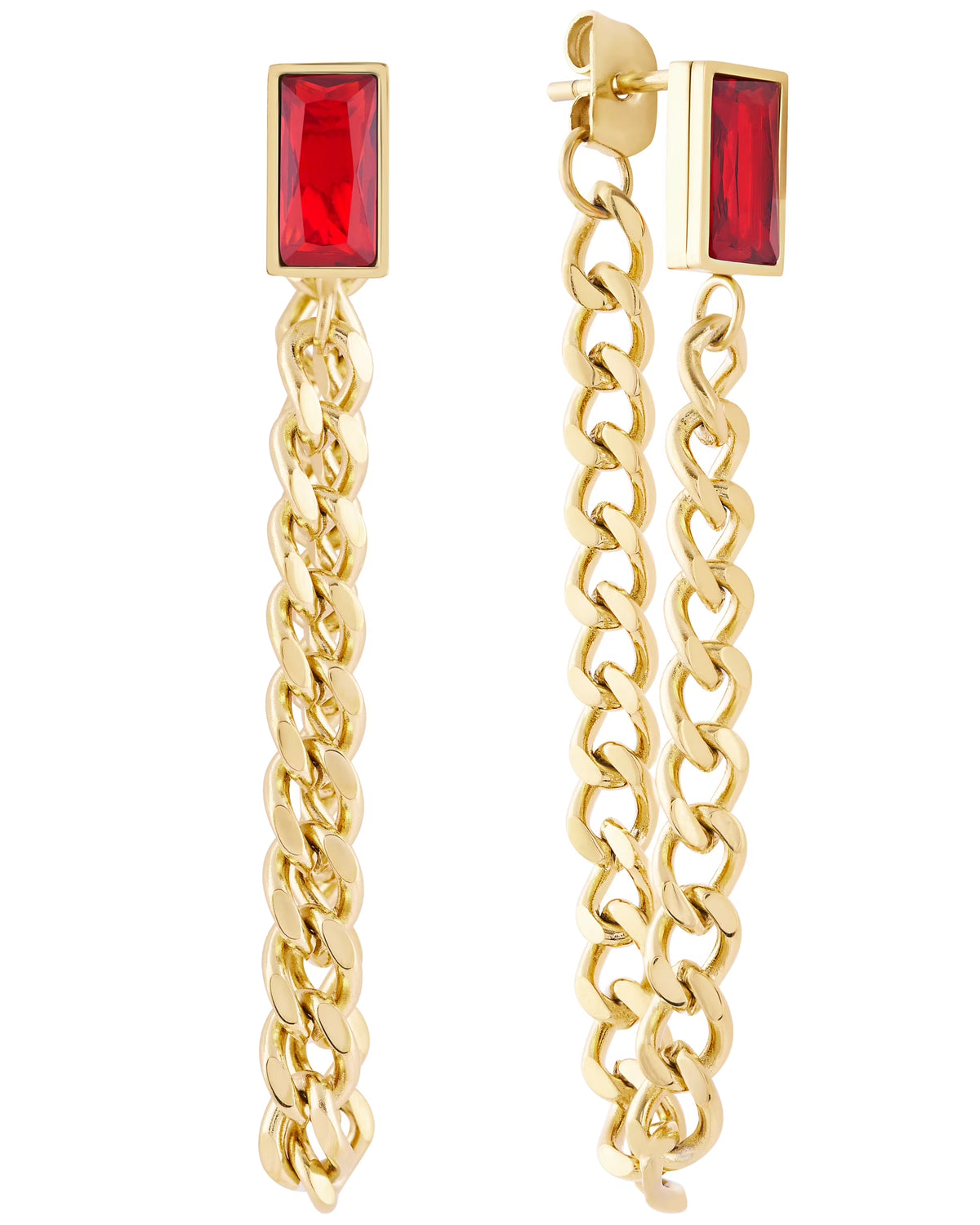 18K Gold Plated Stainless Steel Baguette Chain Earrings Z520