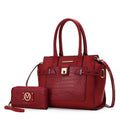 Crocodile Embossed Vegan Leather Satchel Bag with Wallet A175539