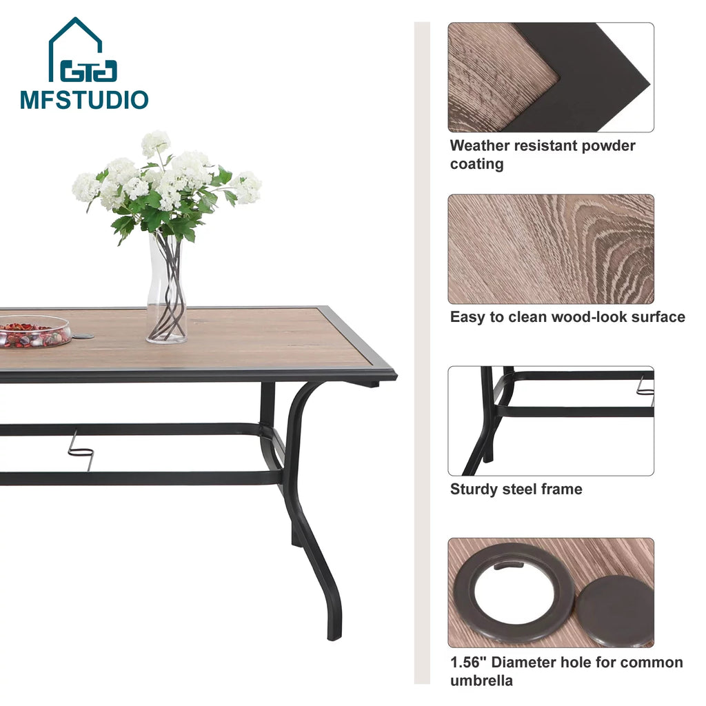 7 Pieces Outdoor Patio Dining Set with 6 Chairs & Steel Frame Table C81945