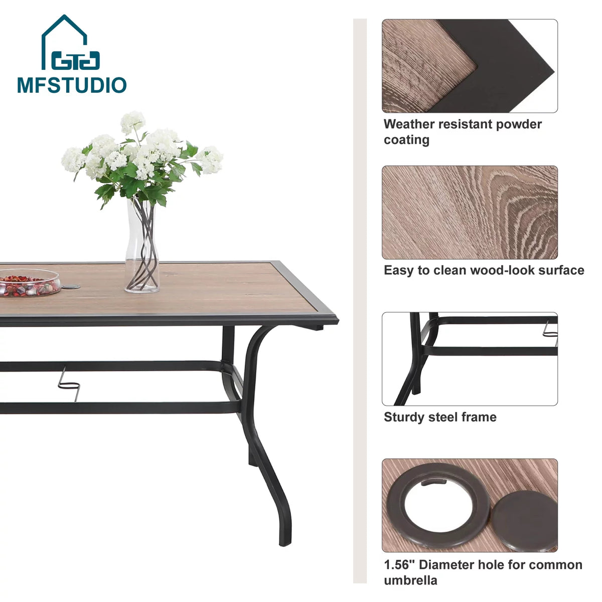 7 Pieces Outdoor Patio Dining Set with 6 Chairs & Steel Frame Table C81945