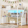Twin Size White Metal Loft Bed with Desk and Wardrobe F759737
