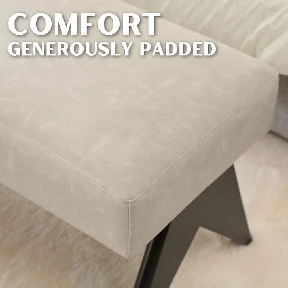 White Upholstered Ottoman Bench with Wood Legs B812934